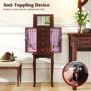 2 Colors Armoire Storage Standing Jewelry Cabinet with Mirror-Brown