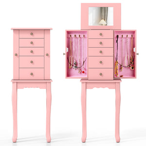 2 Colors Armoire Storage Standing Jewelry Cabinet with Mirror-Pink