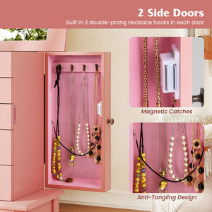 2 Colors Armoire Storage Standing Jewelry Cabinet with Mirror-Pink