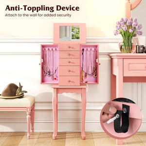 2 Colors Armoire Storage Standing Jewelry Cabinet with Mirror-Pink
