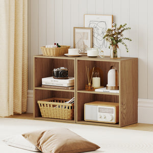 2-Cube Bookcase Floor Standing Open Bookshelf with 5-Position Adjustable Shelf-Natural