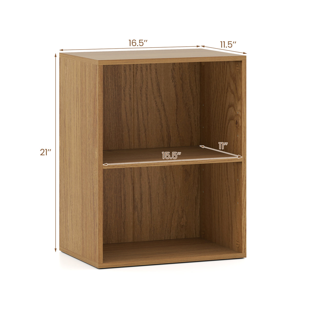 2-Cube Bookcase Floor Standing Open Bookshelf with 5-Position Adjustable Shelf-Natural