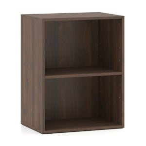 2-Cube Bookcase Floor Standing Open Bookshelf with 5-Position Adjustable Shelf-Dark Walnut