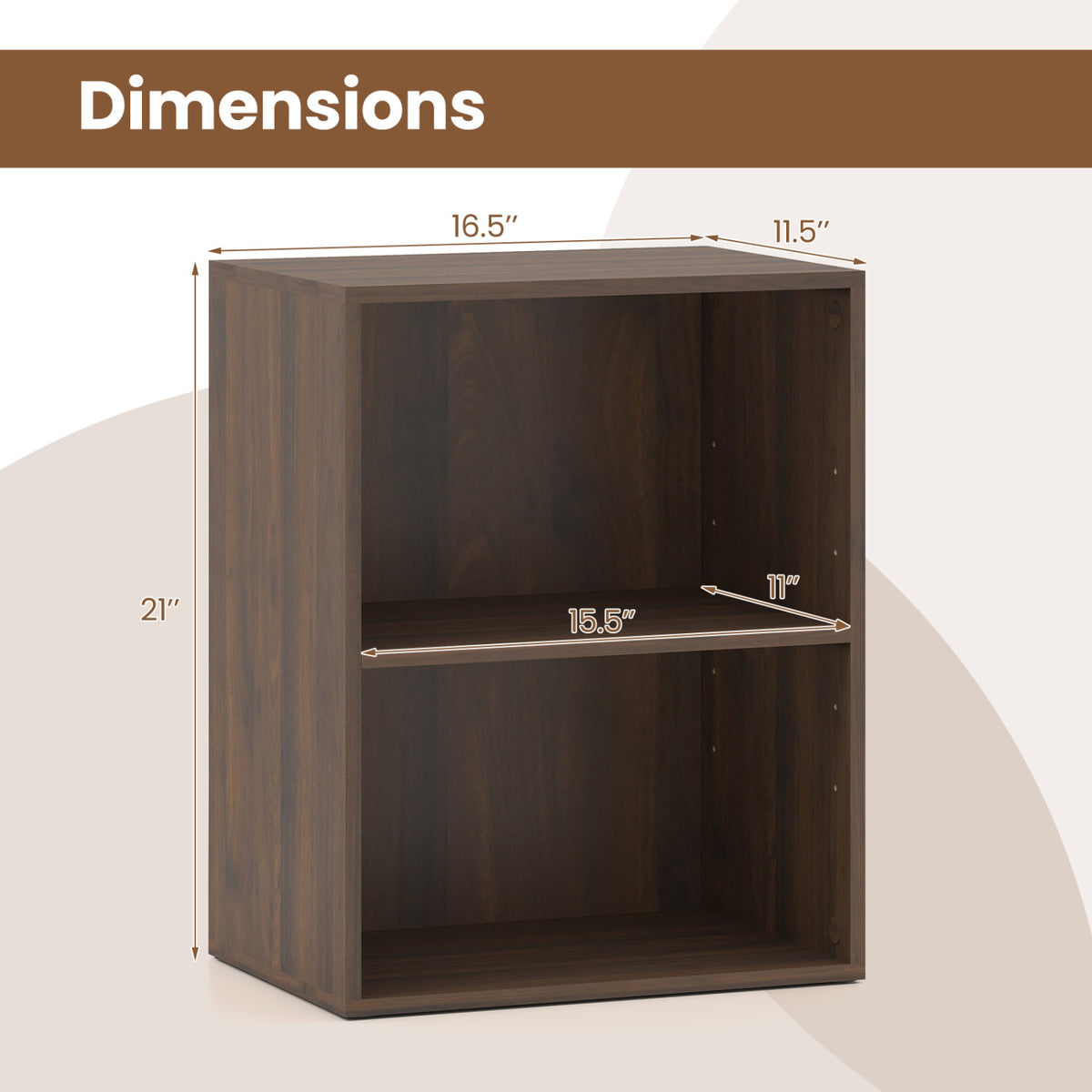 2-Cube Bookcase Floor Standing Open Bookshelf with 5-Position Adjustable Shelf-Dark Walnut