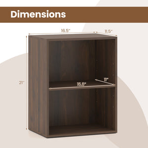 2-Cube Bookcase Floor Standing Open Bookshelf with 5-Position Adjustable Shelf-Dark Walnut