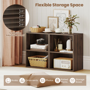 2-Cube Bookcase Floor Standing Open Bookshelf with 5-Position Adjustable Shelf-Dark Walnut