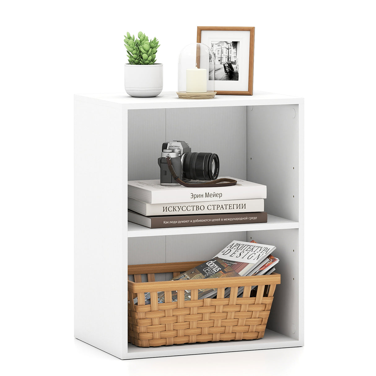 2-Cube Bookcase Set of 2 Floor Standing Open Bookshelf w/ 5-Position Adjustable Shelf-White