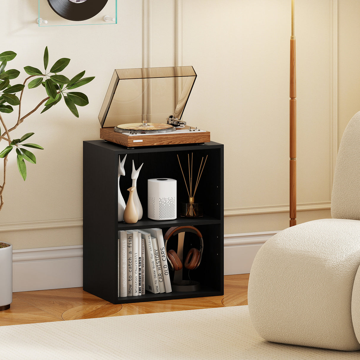 2-Cube Bookcase Set of 2 Floor Standing Open Bookshelf w/ 5-Position Adjustable Shelf-Black