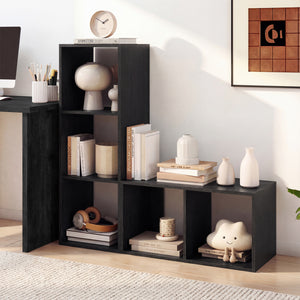 2 Cube Bookshelf with Back Guardrail for Living Room Bedroom-Black