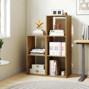 2 Cube Bookshelf with Back Guardrail for Living Room Bedroom-Natural