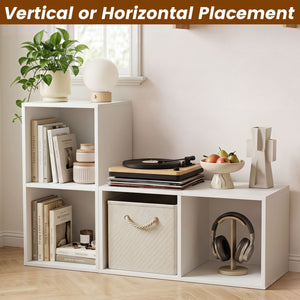 2-Cube Vertical or Horizontal Freestanding Bookshelf with 2 Compartments and 2 Anti-tipping Kits for Home Office-White