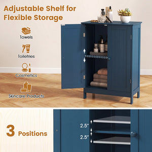 2-Door Freestanding Wooden Bathroom Cabinet with Adjustable Shelf-Green