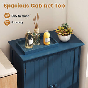 2-Door Freestanding Wooden Bathroom Cabinet with Adjustable Shelf-Green