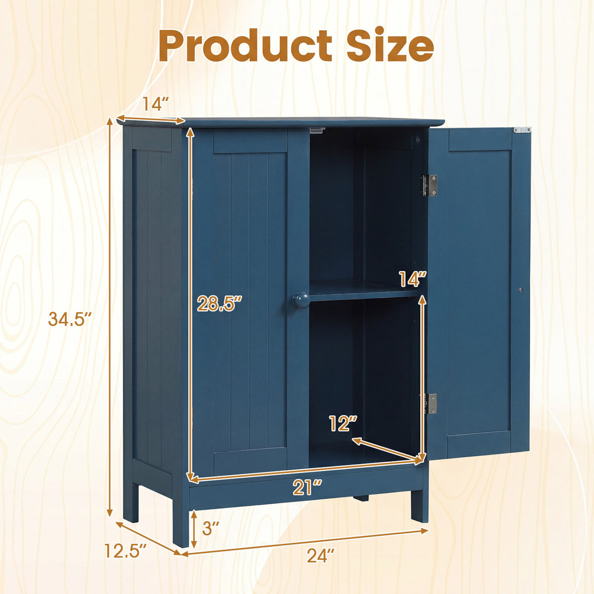 2-Door Freestanding Wooden Bathroom Cabinet with Adjustable Shelf-Green