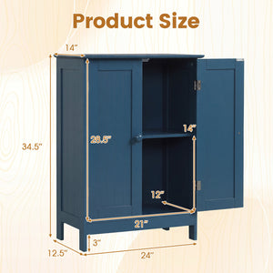 2-Door Freestanding Wooden Bathroom Cabinet with Adjustable Shelf-Green