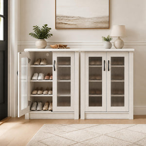 2-Door Shoe Cabinet with Removable Shelves Wooden Shoe Storage Organizer-White