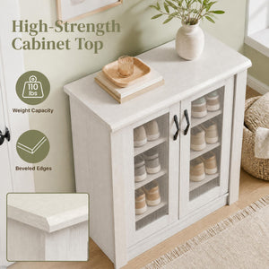 2-Door Shoe Cabinet with Removable Shelves Wooden Shoe Storage Organizer-White