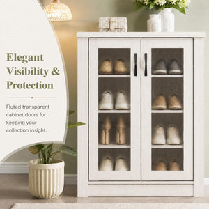 2-Door Shoe Cabinet with Removable Shelves Wooden Shoe Storage Organizer-White