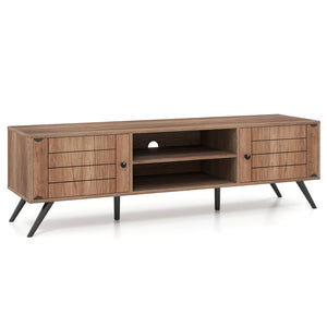 2-Door TV Stand for TVs up to 65 Inch with Open Shelves-Oak