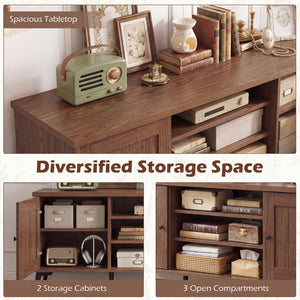 2-Door TV Stand for TVs up to 65 Inch Mid Century Modern Entertainment Center-Brown