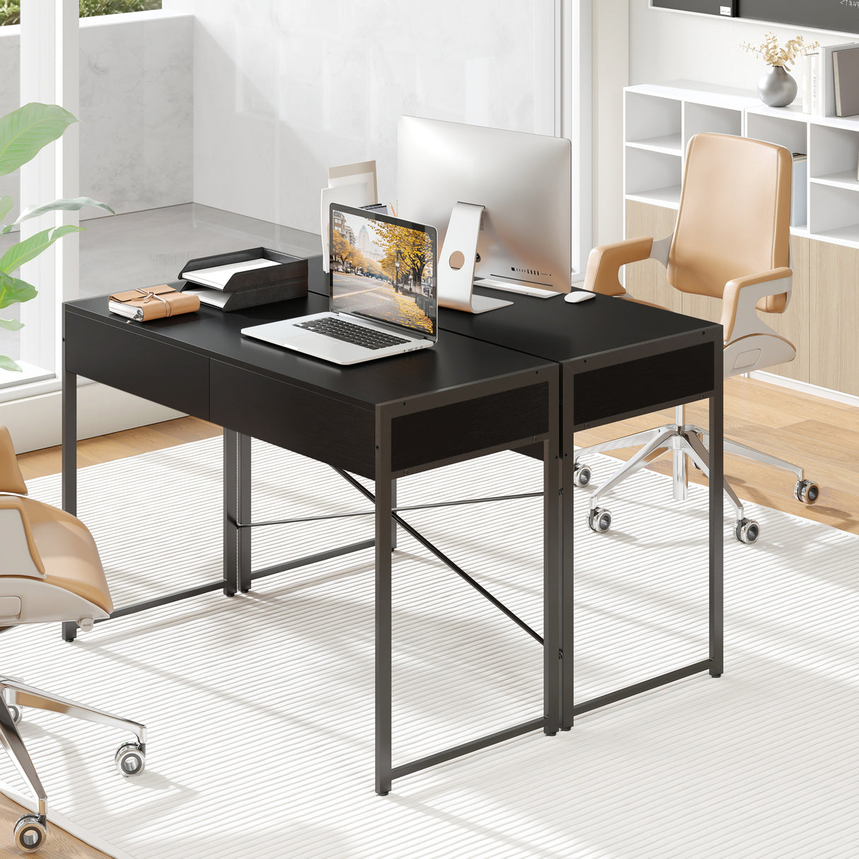 2-Drawer Home Office Desk with Steel Frame-Brown