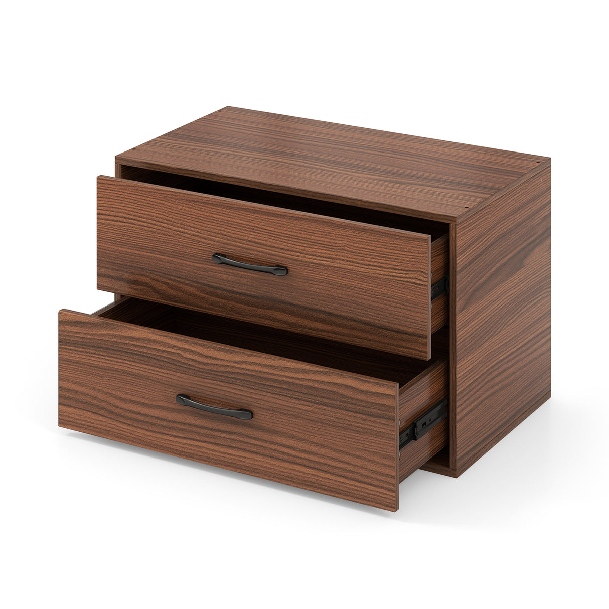 2-Drawer Stackable Horizontal Storage Cabinet Dresser Chest with Handles-White