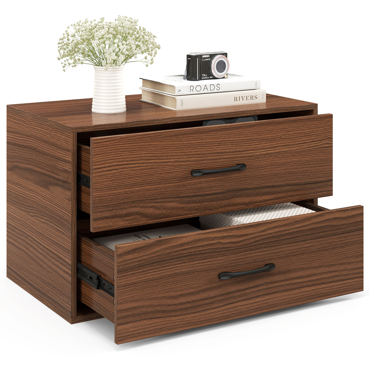 2-Drawer Stackable Horizontal Storage Cabinet Dresser Chest with Handles-White