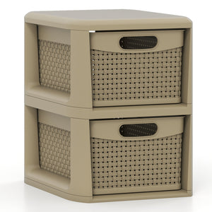 2-Drawer Storage Organizer with Wicker Patterns-Brown