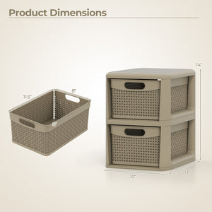 2-Drawer Storage Organizer with Wicker Patterns-Brown
