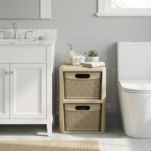 2-Drawer Storage Organizer with Wicker Patterns-Brown