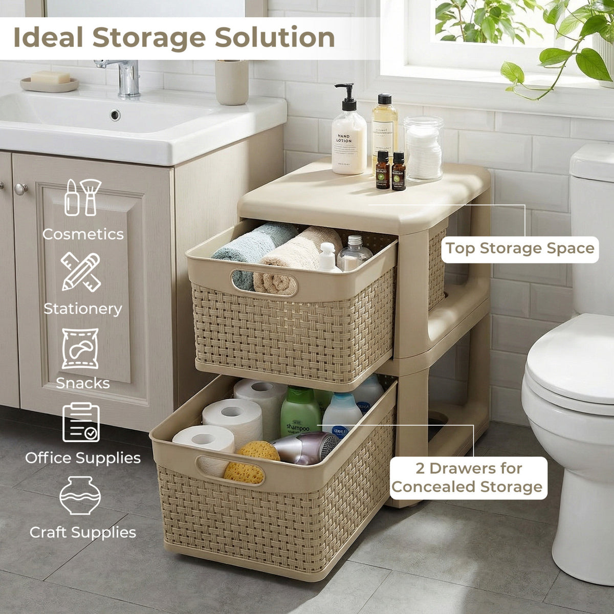 2-Drawer Storage Organizer with Wicker Patterns-Brown