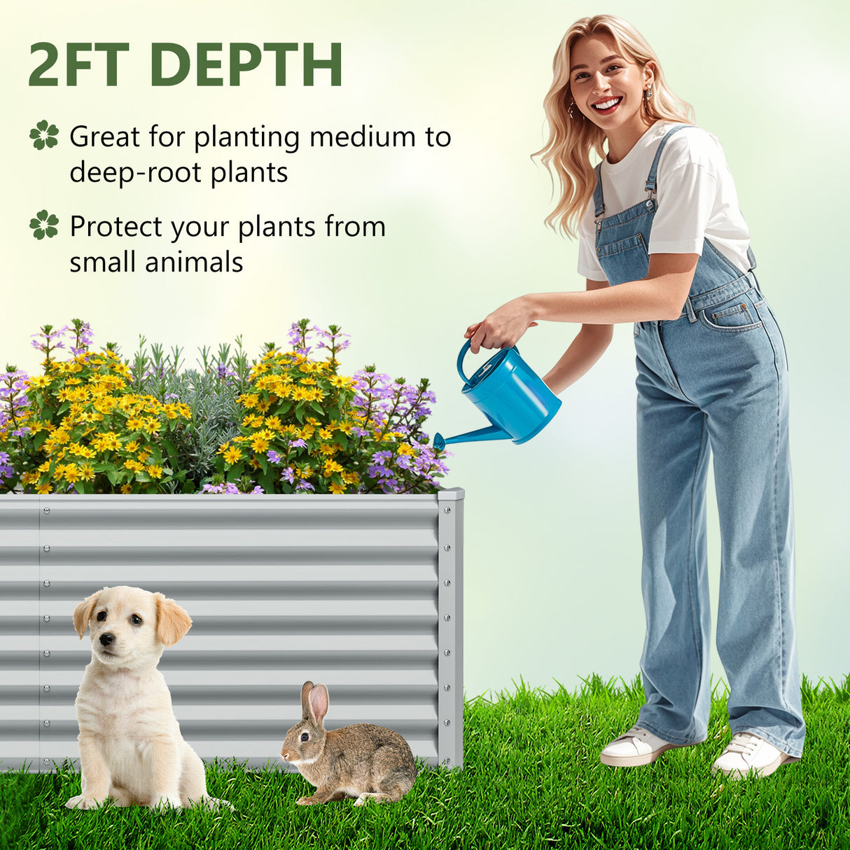 6 x 3 x 2 Feet Metal Rectangular Raised Garden Bed with Open Bottom Design-Gray