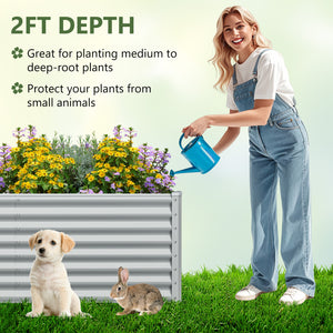 6 x 3 x 2 Feet Metal Rectangular Raised Garden Bed with Open Bottom Design-Gray