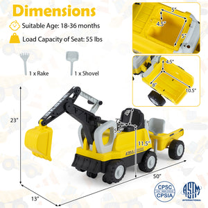 2-In-1 Kids Ride on Tractor with Digging Arm and Detachable Trailer-Yellow