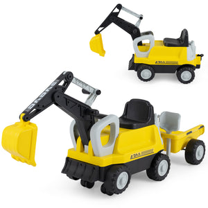 2-In-1 Kids Ride on Tractor with Digging Arm and Detachable Trailer-Yellow