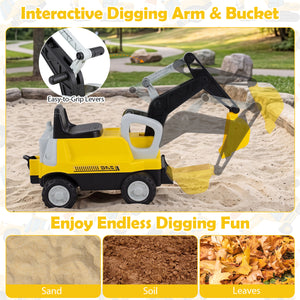 2-In-1 Kids Ride on Tractor with Digging Arm and Detachable Trailer-Yellow