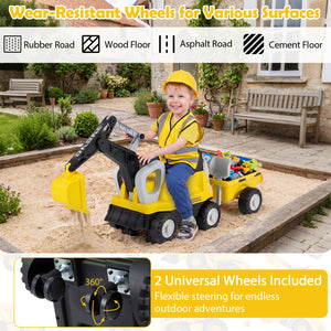 2-In-1 Kids Ride on Tractor with Digging Arm and Detachable Trailer-Yellow