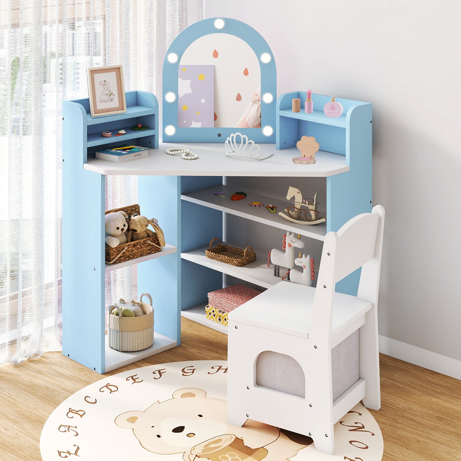 2-In-1 Kids Vanity Set with Lights for Toddlers 3+ Years Old-White