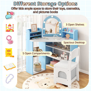 2-In-1 Kids Vanity Set with Lights for Toddlers 3+ Years Old-White