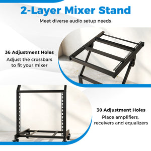 2 Layer Professional Audio Rack Mount with Adjustable Crossbars