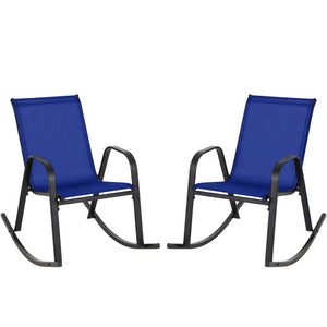 Set of 2 Metal Patio Rocking Chair with Breathable Seat Fabric-Navy