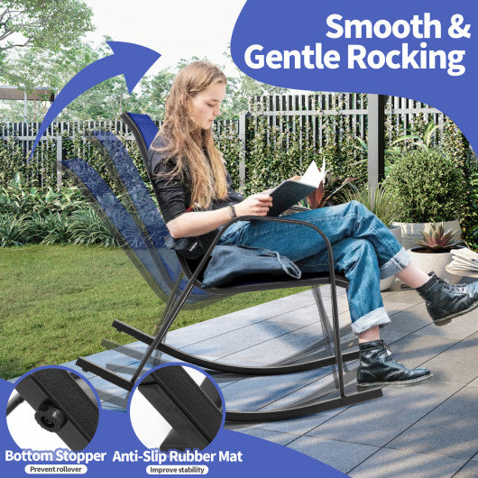 Set of 2 Metal Patio Rocking Chair with Breathable Seat Fabric-Navy