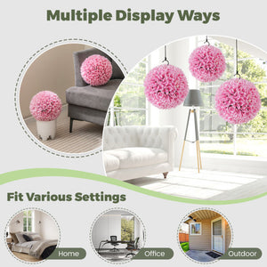 2 Pieces Artificial Plant Topiary Balls Faux Boxwood Decorative Balls-Pink