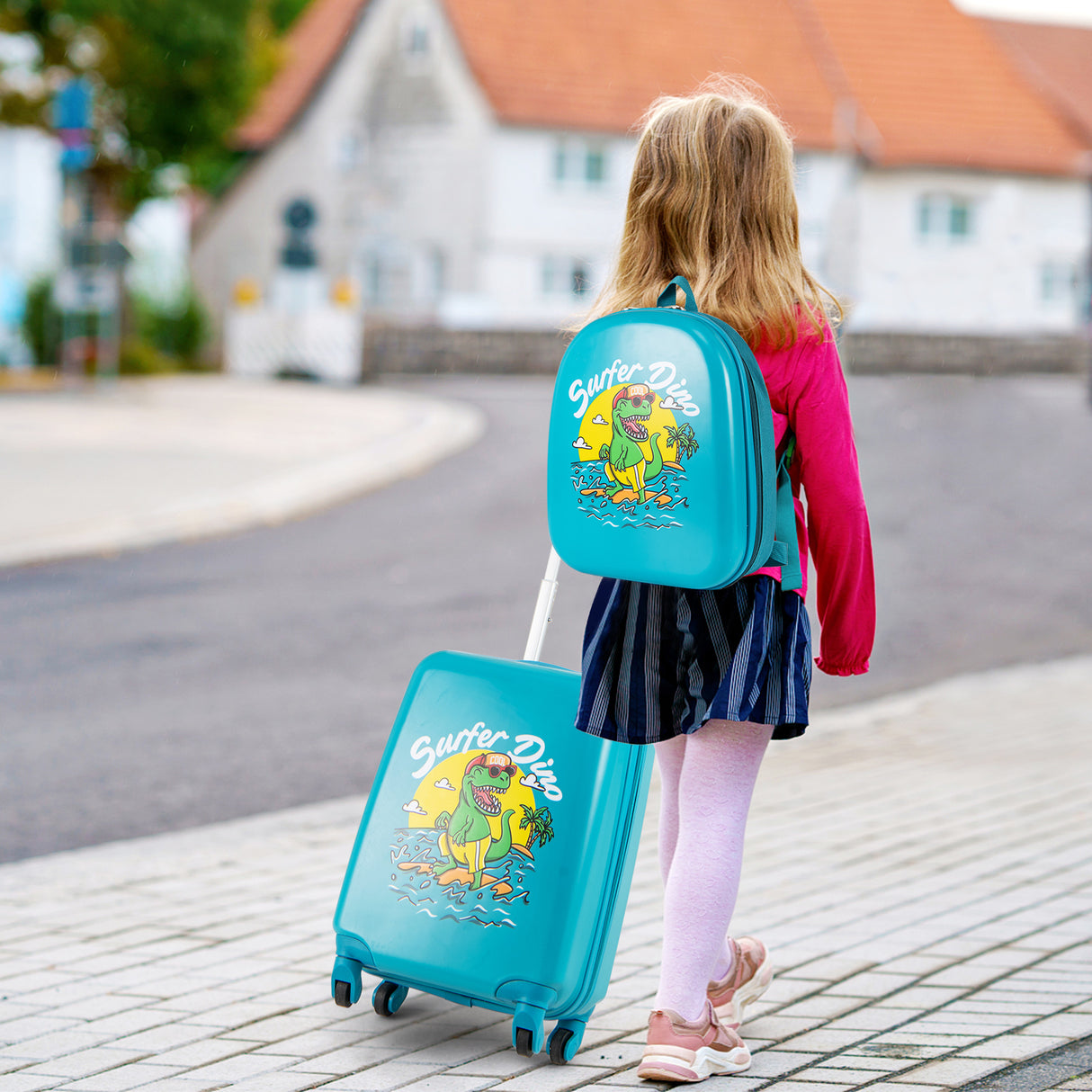 2 PCS Kid Luggage Set With Spinner Wheels for Children Boys Girls-Blue