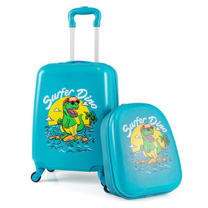 2 PCS Kid Luggage Set With Spinner Wheels for Children Boys Girls-Blue
