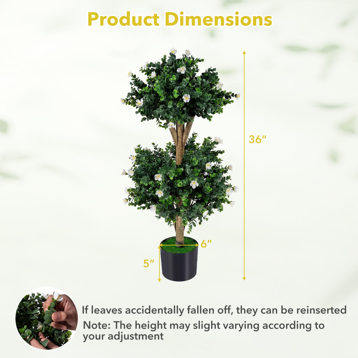 2 Pack 36" Artificial Double Ball Boxwood Topiary Tree with 41 Blossoms-White