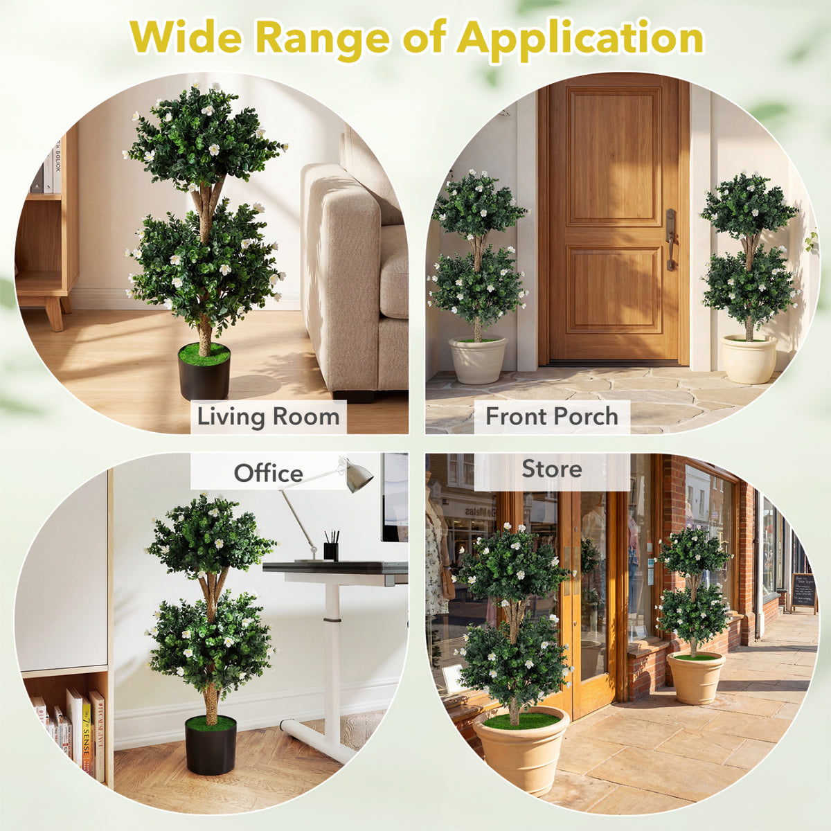 2 Pack 36" Artificial Double Ball Boxwood Topiary Tree with 41 Blossoms-White