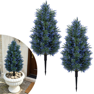 2 Pack 3.3 ft Artificial Lavender Topiary Trees with Ground Spikes for Indoor Outdoor