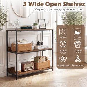 2-Pack 3-Tier Industrial Bookshelf with Metal Frame-Rustic Brown