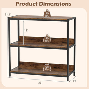 2-Pack 3-Tier Industrial Bookshelf with Metal Frame-Rustic Brown